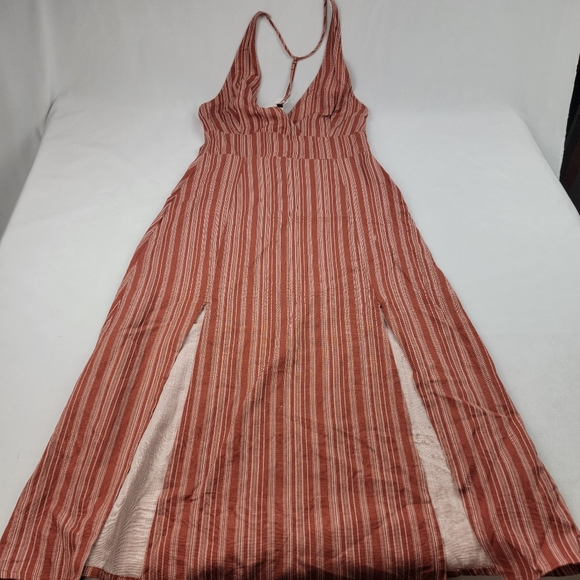 NWT Roxy Young Goddess linen blend red stripe midi dress with slits - Picture 5 of 8